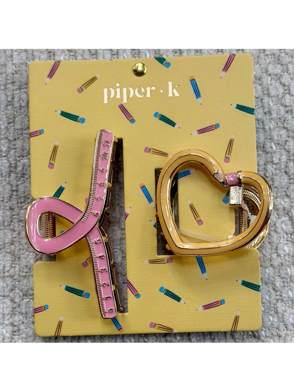 Piper K Pencil Ruler Hair Clip Set Of 2 Pink Yellow Teacher School Supplies NWT